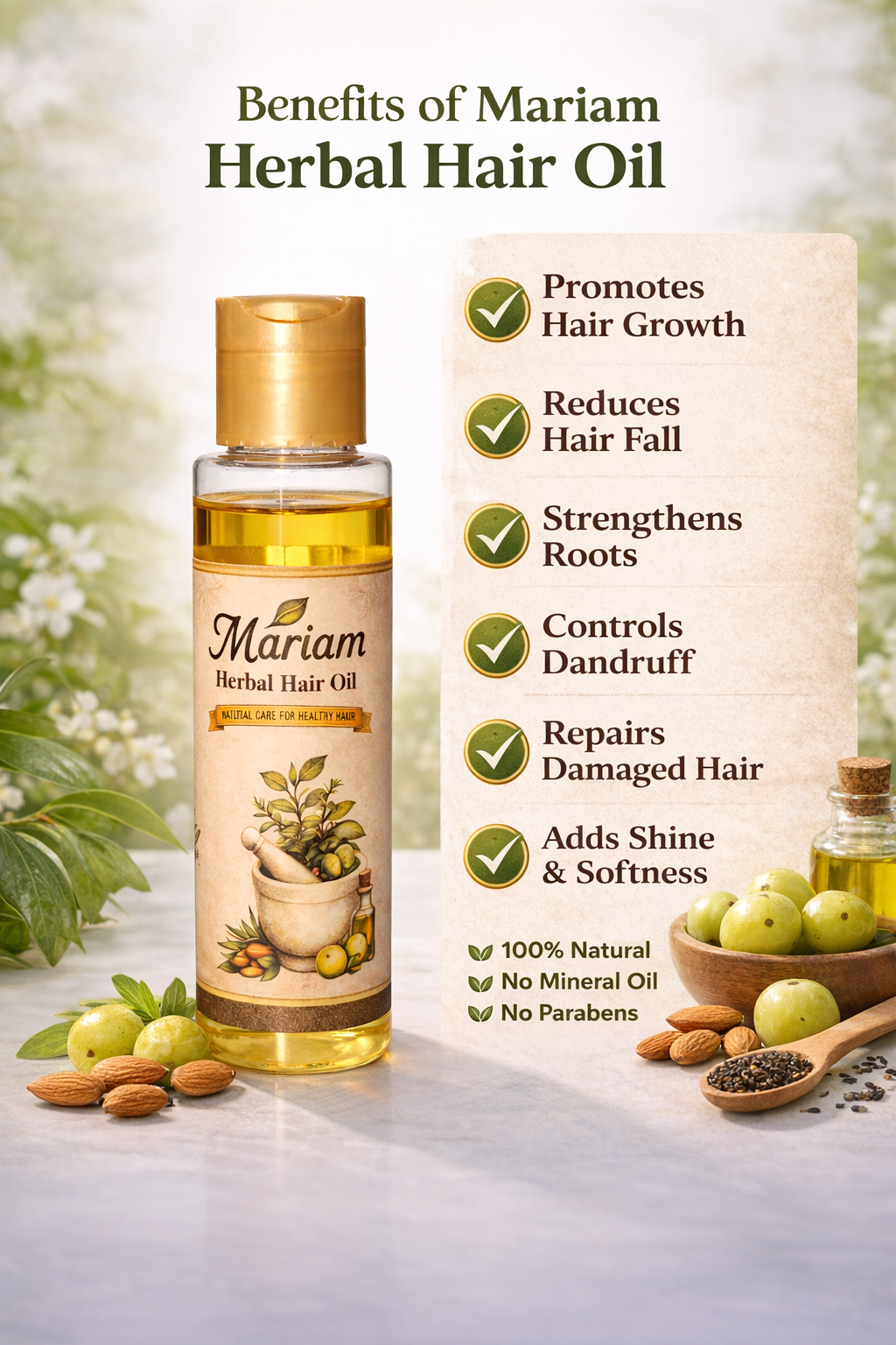 Mariam Herbal Hair Oil – 100ml | 100% Herbal Anti-Dandruff Hair Care