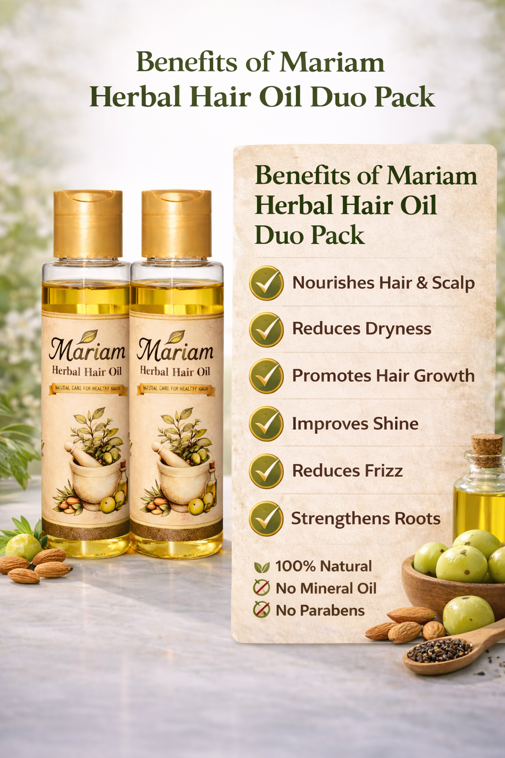 Mariam Herbal Hair Oil – Bundle Pack (2 × 100 ml) | 100% Herbal Formula