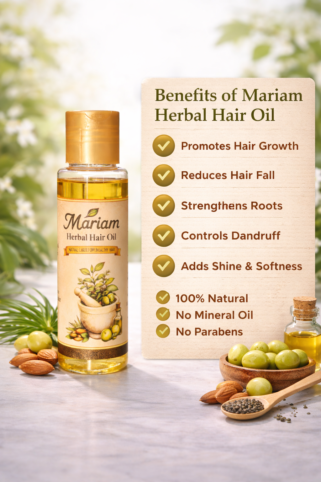 Mariam Herbal Hair Oil – 50ml | 100% Herbal Anti-Dandruff Hair Care